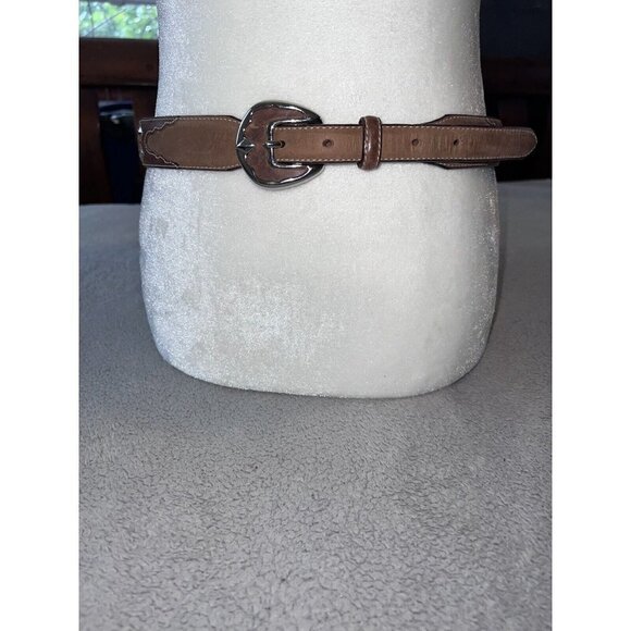 TONY LAMA Mens Cognac Nubuck Diamond Silver Studs Silver Buckle Belt - Picture 3 of 12